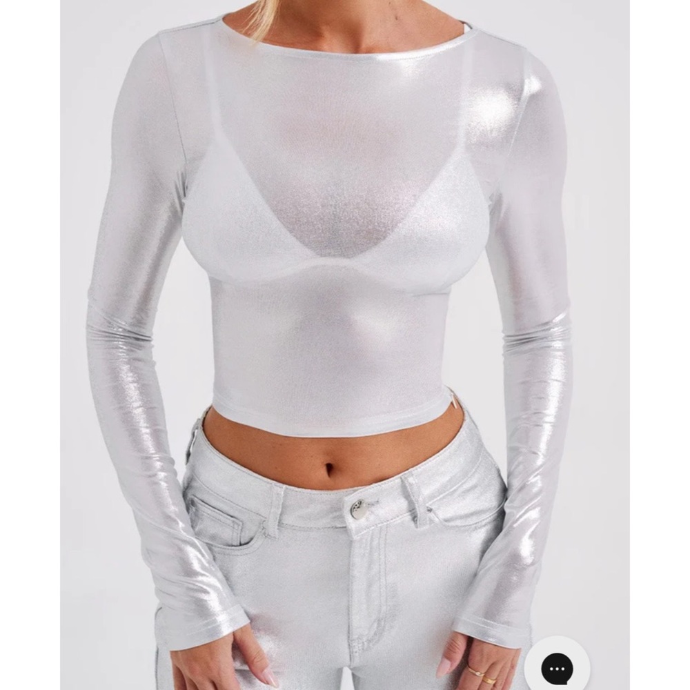 Silver Long Sleeve Sheer Tee